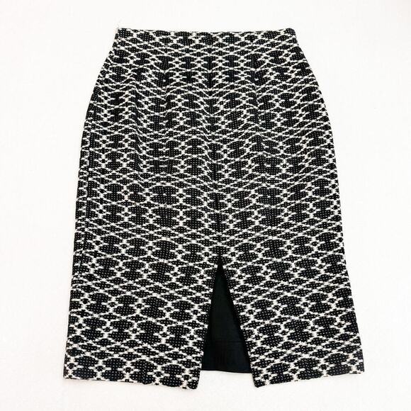 Hobbs London Black White Patterned Pencil Skirt Back Slit Size 6 - Picture 2 of 7